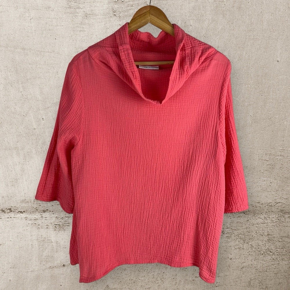 Bryn Walker Etta Cotton Gauze Top Cowl Neck Coral Lagenlook Beachy Flowy USA S